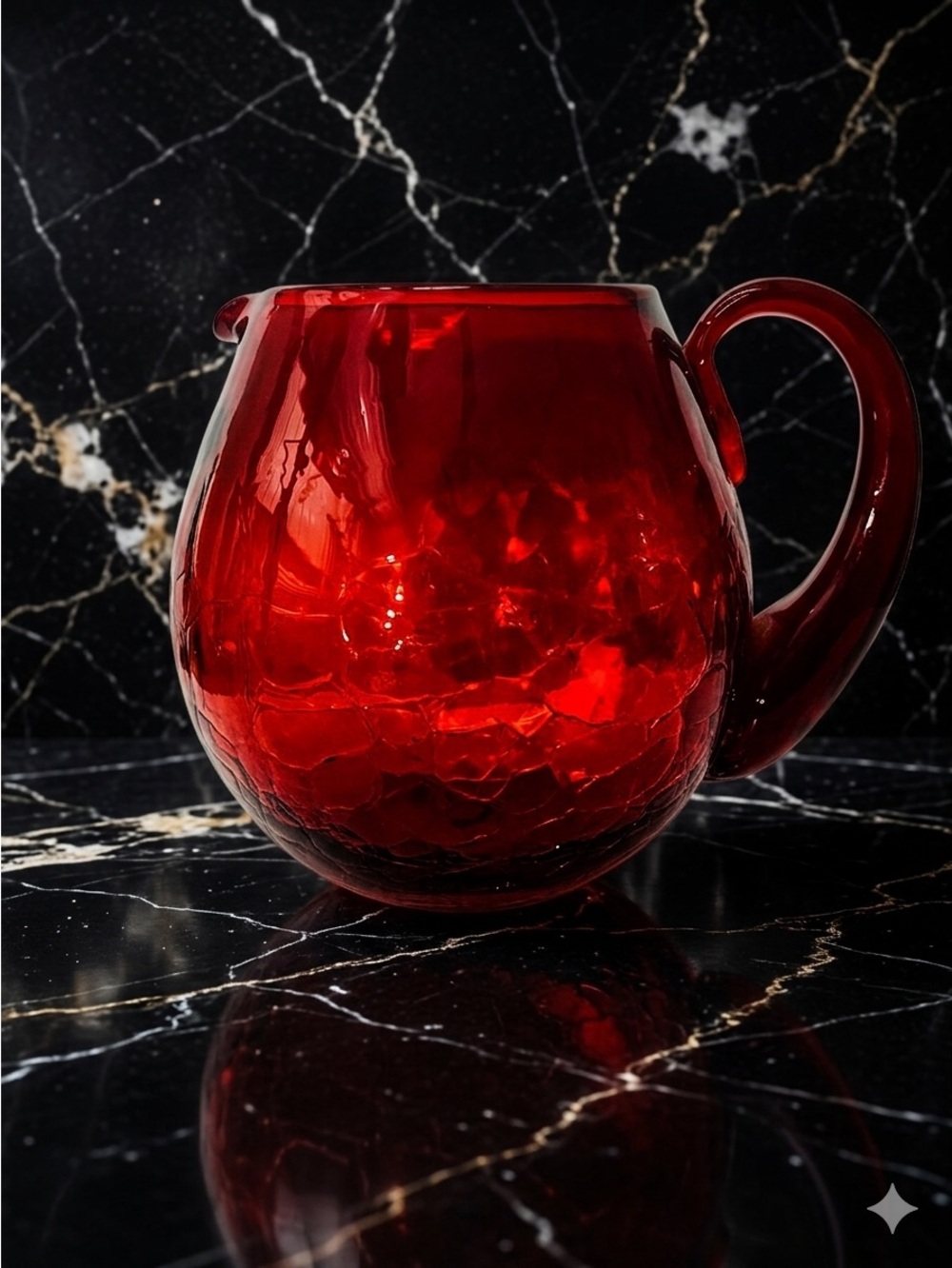 Blenko Crackle Glass Pitcher Vase - 5.5" vtg 1950s Ruby Red Hand Blown #3750-L